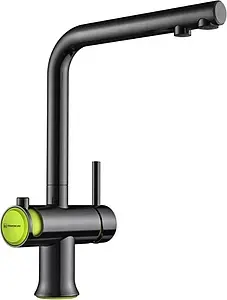 Смеситель для кухни с подключением к фильтру Omoikiri Hotaru-G вороненая сталь/зелёный 4994028, 1
