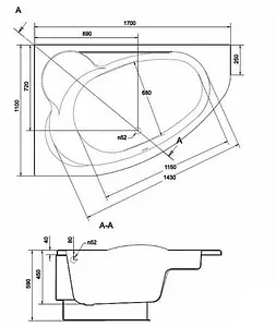 Ванна акриловая Cersanit Kaliope 170x110 R 63444, 3