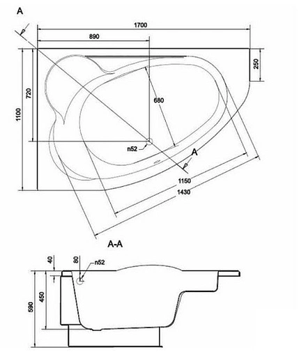 Ванна акриловая Cersanit Kaliope 170x110 R 63444