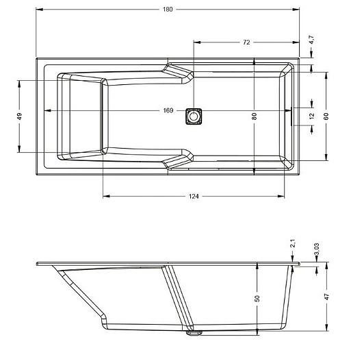 Ванна акриловая Riho STILL SHOWER 180x80 B103001005
