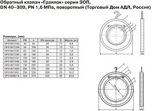Клапан обратный поворотный одностворчатый межфланцевый Ду100 Ру16 ADL DF01B21597, 2
