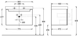 Тумба-умывальник подвесная Kerama Marazzi Buongiorno 80 европейский белый BGN.80.1+1\WHT.UK+BG.wb.80 Тумба-умывальник подвесная Kerama Marazzi Buongiorno 80 европейский белый BGN.80.1+1\WHT.UK+BG.wb.80, 2