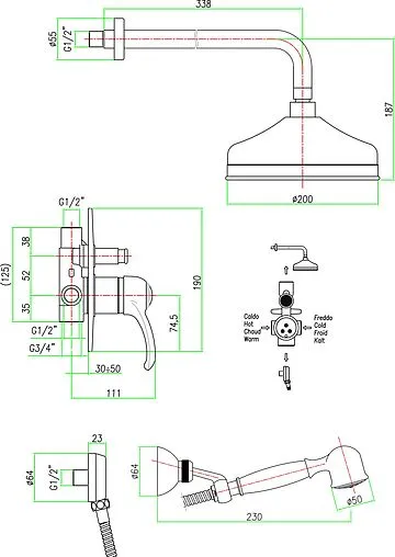 Душевая система со смесителем для душа Fiore Jafar бронза 47ZZ5138
