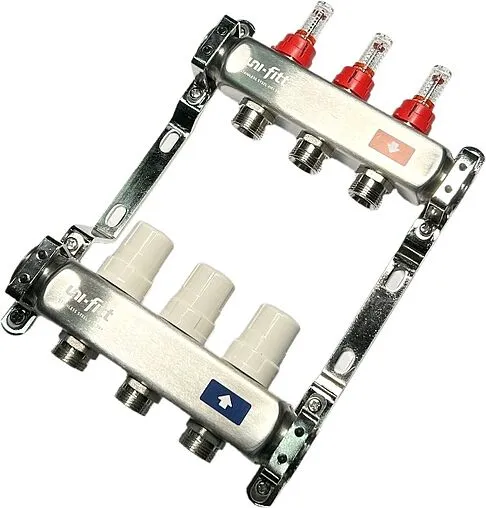 Группа коллекторная с расходомерами 2 отвода 1&quot;в/в x ¾&quot;ек Uni-fitt OPTIMAL 450B4302.RU