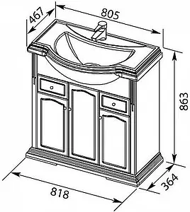 Тумба-умывальник напольная Aquanet Классик 80 белый 00200883+00185344 Тумба-умывальник напольная Aquanet Классик 80 белый 00200883+00185344, 2