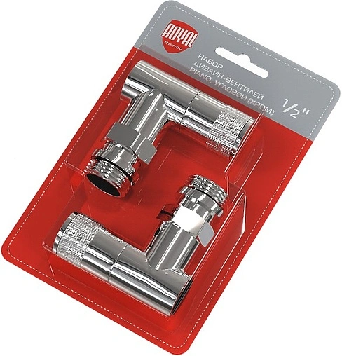 Комплект вентилей запорных угловых ½" в/н Royal Thermo хром RTE 50.028 Комплект вентилей запорных угловых ½" в/н Royal Thermo хром RTE 50.028