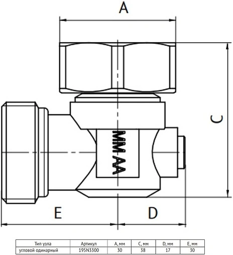 Вентиль для нижнего подключения запорный угловой ¾"ек x ¾"ек Uni-Fitt 195N3300 Вентиль для нижнего подключения запорный угловой ¾"ек x ¾"ек Uni-Fitt 195N3300