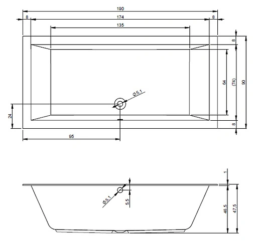 Ванна акриловая Riho LUGO 190x90 B136001005