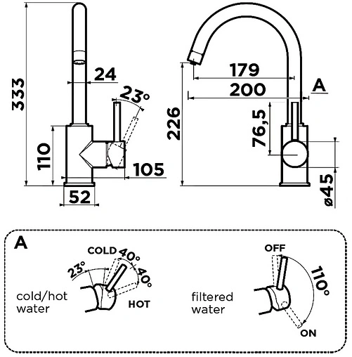 Смеситель для кухни с подключением к фильтру Omoikiri Shinagawa 2 Plus-BN нержавеющая сталь 4994339