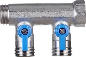 Коллектор запорный проходной 2 отвода синий ¾"в/н x ¾"ек Henco VB050502-BLAUW Коллектор запорный проходной 2 отвода синий ¾"в/н x ¾"ек Henco VB050502-BLAUW, 3