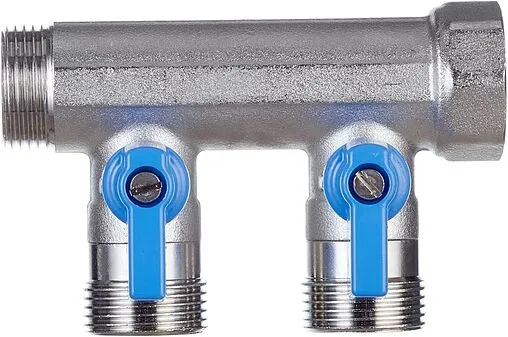 Коллектор запорный проходной 2 отвода синий ¾&quot;в/н x ¾&quot;ек Henco VB050502-BLAUW