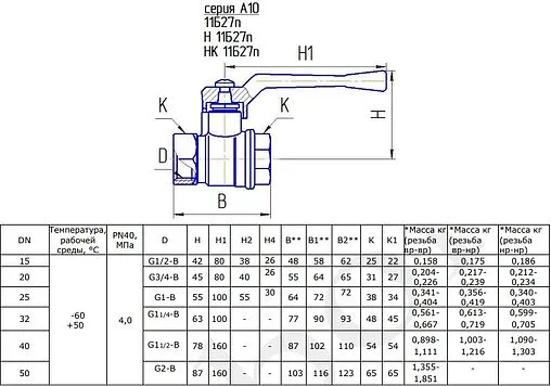 Кран шаровый для газа ¾&quot;в x ¾&quot;в БАЗ 11б27п БАЗ.А10.0.20.40