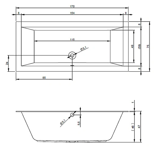Ванна акриловая Riho LUGO 170x75 B132001005