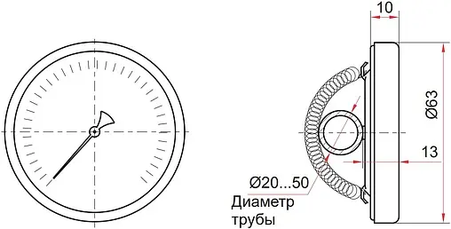 Термометр биметаллический накладной Росма БТ-30.010 63мм 120°С от ¾ до 2&quot; 00000002384
