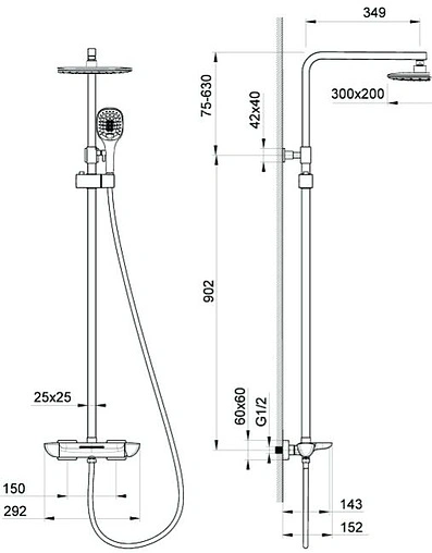 Душевая система со смесителем для ванны Timo Helmi чёрный матовый SX-1170/03