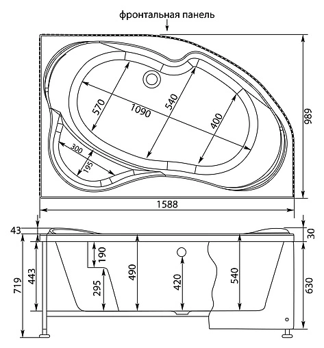Ванна акриловая Aquanet Capri 160x100 R 00203915