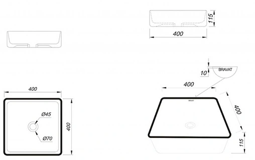 Раковина Bravat 40 черный матовый C22356K-ENG