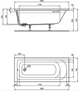Ванна акриловая Ideal Standard Hotline 160х70 K274501, 2