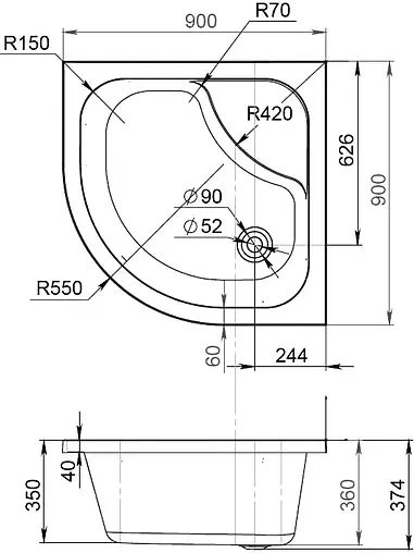 Поддон для душа Am.Pm Like Deep W80T-301A090MT
