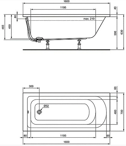 Ванна акриловая Ideal Standard Hotline 160х70 K274501