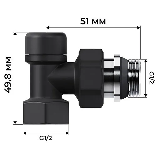 Комплект вентилей терморегулирующих угловых ½" в/н Royal Thermo Design черный RATVDU11212BL Комплект вентилей терморегулирующих угловых ½" в/н Royal Thermo Design черный RATVDU11212BL