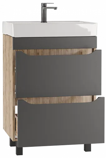 Тумба-умывальник напольная Домино Bruno 60 графит/дуб вотан DBr2901T+4607152361674