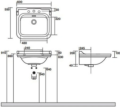 Раковина Kerasan Waldorf 60 белый 4140K1bi/cr*3