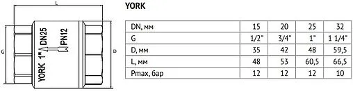 Клапан обратный пружинный ¾&quot;в x ¾&quot;в Uni-fitt York 221G3000