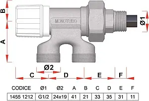 Узел нижнего подключения регулирующий одноточечный M24x19 x ½"н / зонд d=12мм / L=450мм Far FV 1455 C1212 Узел нижнего подключения регулирующий одноточечный M24x19 x ½"н / зонд d=12мм / L=450мм Far FV 1455 C1212, 2