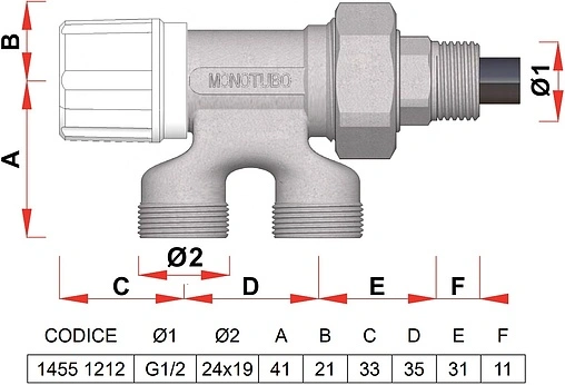 Узел нижнего подключения регулирующий одноточечный M24x19 x ½&quot;н / зонд d=12мм / L=450мм Far FV 1455 C1212