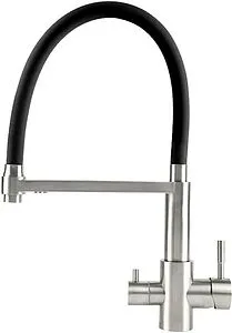 Смеситель для кухни с подключением к фильтру и выдвижным изливом Osgard Resa никель/чёрный 88293, 1