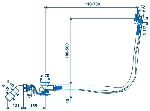 Слив-перелив для ванны без накладок с функцией налива Sanit 35.329.00..0000 Слив-перелив для ванны без накладок с функцией налива Sanit 35.329.00..0000