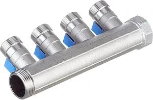 Коллектор запорный проходной 4 отвода синий 1"в/н x ¾"ек Henco VB060504-BLAUW Коллектор запорный проходной 4 отвода синий 1"в/н x ¾"ек Henco VB060504-BLAUW, 2