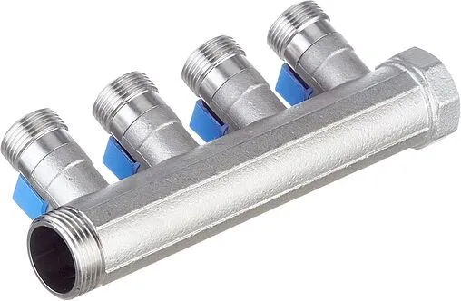 Коллектор запорный проходной 4 отвода синий 1&quot;в/н x ¾&quot;ек Henco VB060504-BLAUW