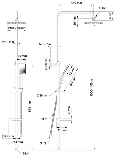 Душевая система без смесителя Swedbe Calypso хром 5064