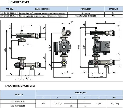 Узел насосно-смесительный с насосом Grundfos UPSO 25-65 130 Stout SDG-0120-005011
