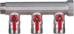 Коллектор запорный проходной 3 отвода красный ¾"в/н x ¾"ек Henco VB050503-ROOD Коллектор запорный проходной 3 отвода красный ¾"в/н x ¾"ек Henco VB050503-ROOD, 3