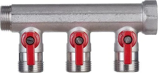 Коллектор запорный проходной 3 отвода красный ¾&quot;в/н x ¾&quot;ек Henco VB050503-ROOD