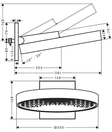 Лейка верхнего душа с настенным креплением Hansgrohe Rainfinity 360 1jet хром/графит 26230000