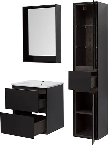 Тумба-умывальник подвесная Aquanet Милан 60 чёрный глянец 00269306+00254363