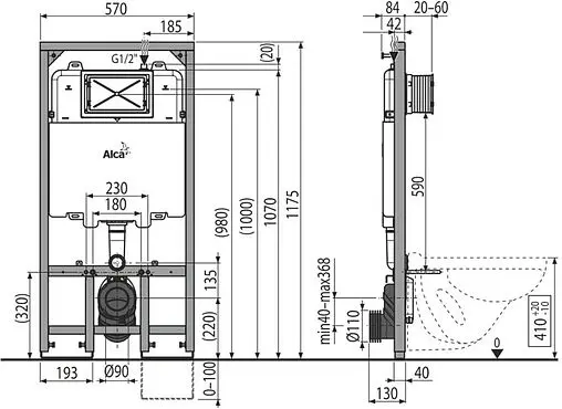Инсталляция для подвесного унитаза AlcaPlast Sadromodul Slim AM1101/1200