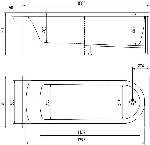 Ванна акриловая Alex Baitler Michigan 150х70