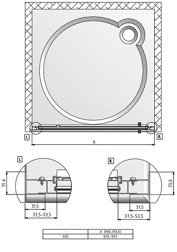Дверь в нишу 900мм прозрачное стекло Roltechnik Lega Line LLDO1/900 551-9000000-00-02