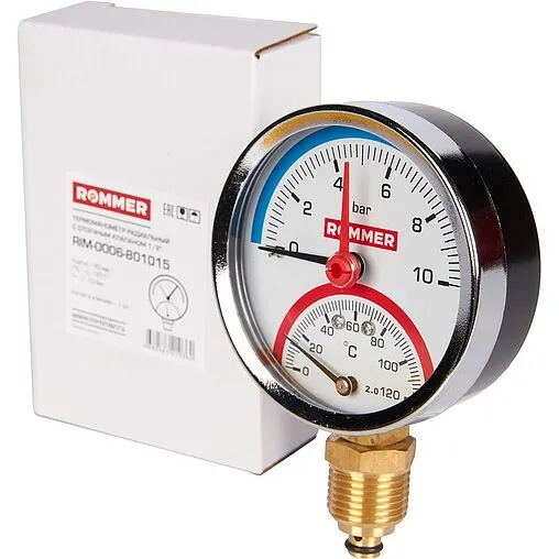 Термоманометр радиальный Rommer 80мм 10 бар 120°С ½&quot; RIM-0006-801015