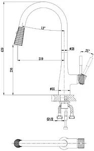Смеситель для кухни с выдвижным изливом D&K Rhein Schiller хром/чёрный DA1462505B, 2