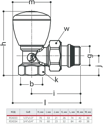 Вентиль регулирующий угловой ¾&quot; в/н Giacomini R5X034