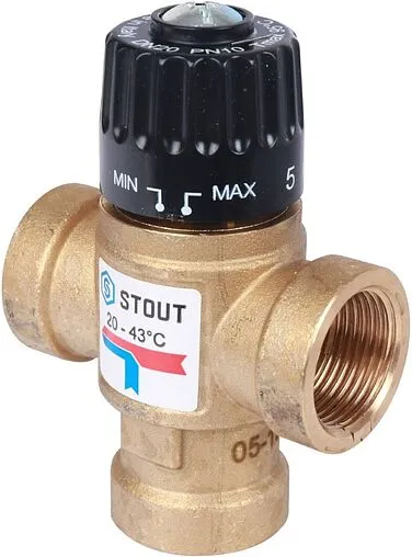 Трехходовой термостатический смесительный клапан ¾&quot; +20...+43°С Kvs 1.6 Stout SVM-0110-164320