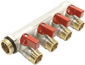 Коллектор запорный проходной 4 отвода красный ¾&quot;в/н x ½&quot;н General Fittings 6200R6N0504R4A, 1