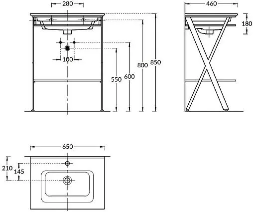 Консоль с умывальником напольная Kerama Marazzi Piano Next 65 чёрный PIA.N.65\BLK+PI.wb.65