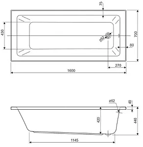 Ванна акриловая Cezares Plane Solo Mini 160x70, 2